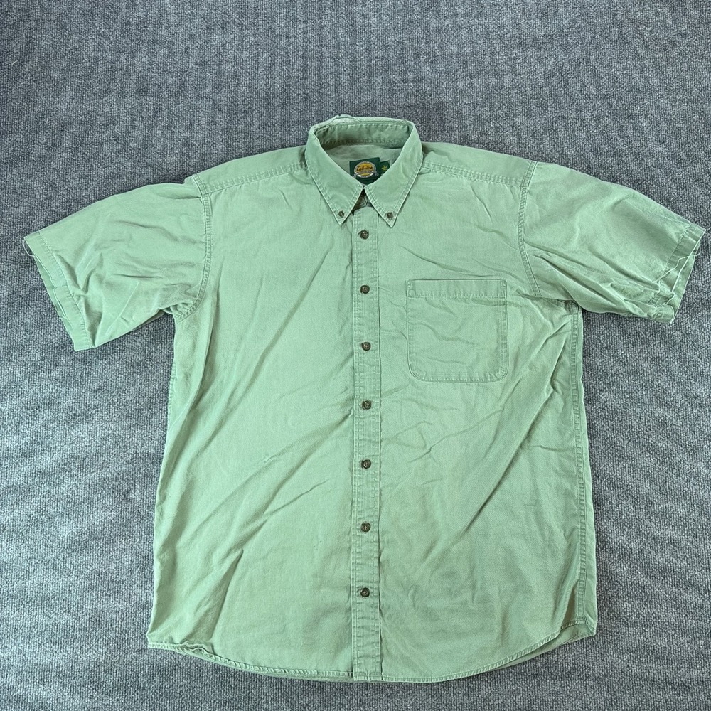 VTG Cabelas Mens Large Tall Button Down Shirt Sage Green Cotton Gorpcore Outdoor